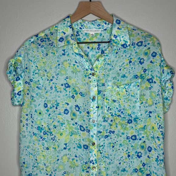 Jane + Delancey Womens Button Up Shirt Small Blue Green Floral Oversized Flowy - Picture 5 of 9